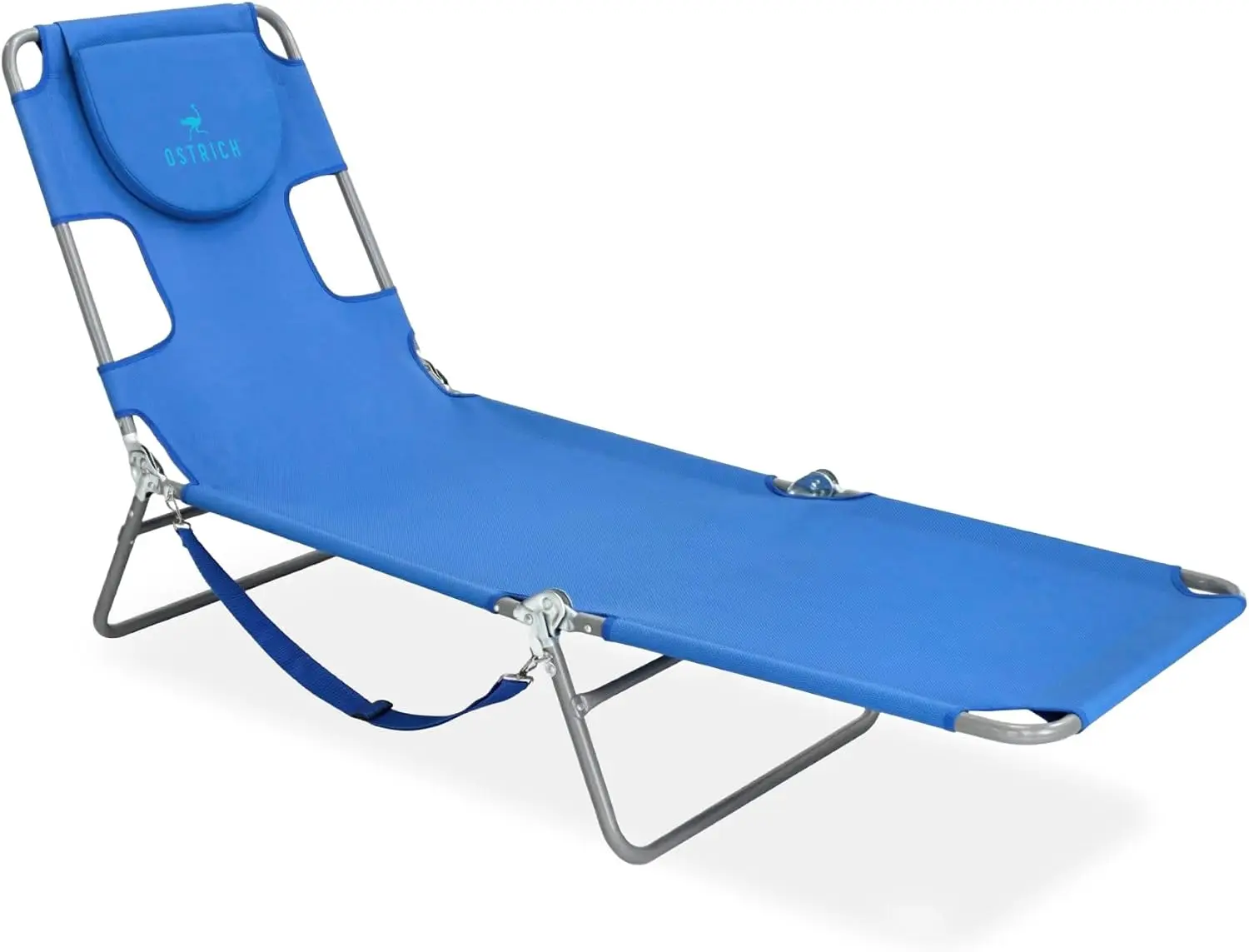 72" Portable Reclining Chaise Lounge for Beach, Pool, Patio & Camping - Ocean Blue