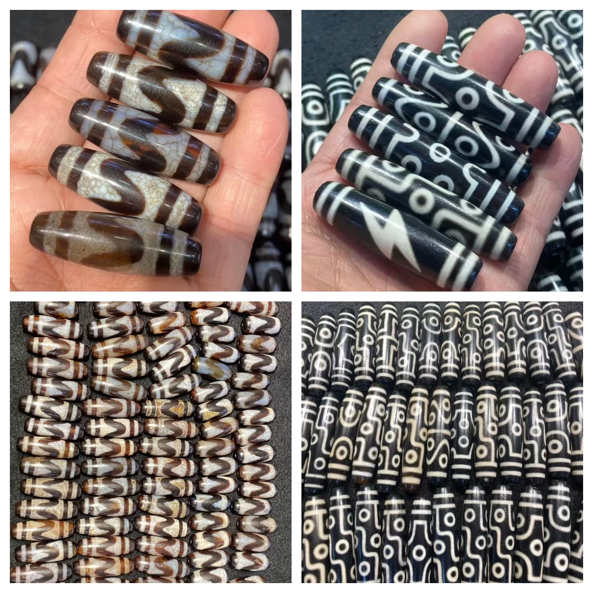 

50 шт. тайваньских бусин Дзи из агата с узором «Тигровые зубья», черно-белые, крупные, с эффектом состаренной патины, тибетские, россыпью