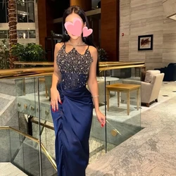 Other Shore Elegant Vintage Sexy Blue Mermaid Pearls Beads Ruffle Customized Formal Occasion Prom Dress Evening Party Gowns