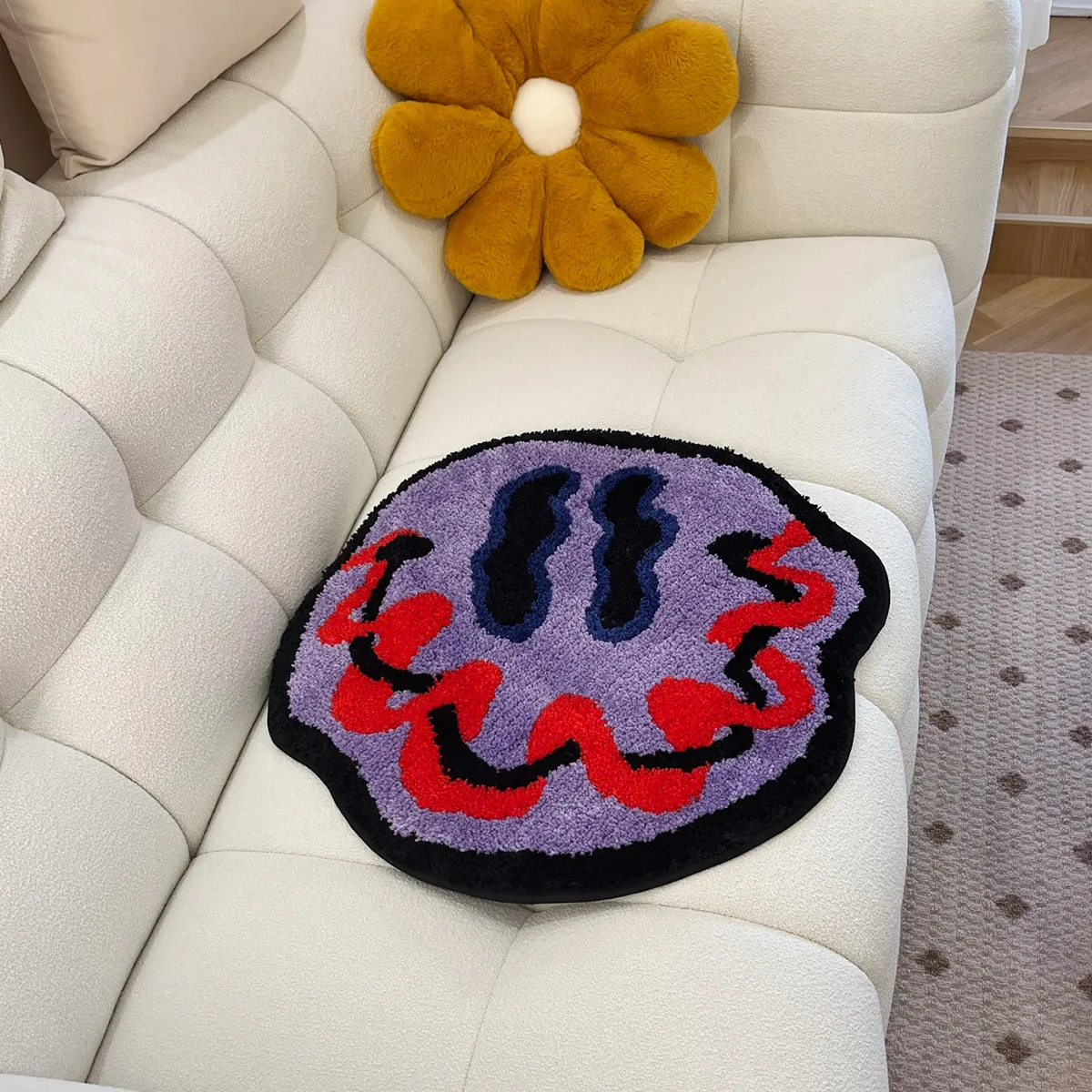 Tufted Trippy Smiling Face Rug Handmade Carpet Custom Rug for Home Decoration or Gift 100% Tufted Rug