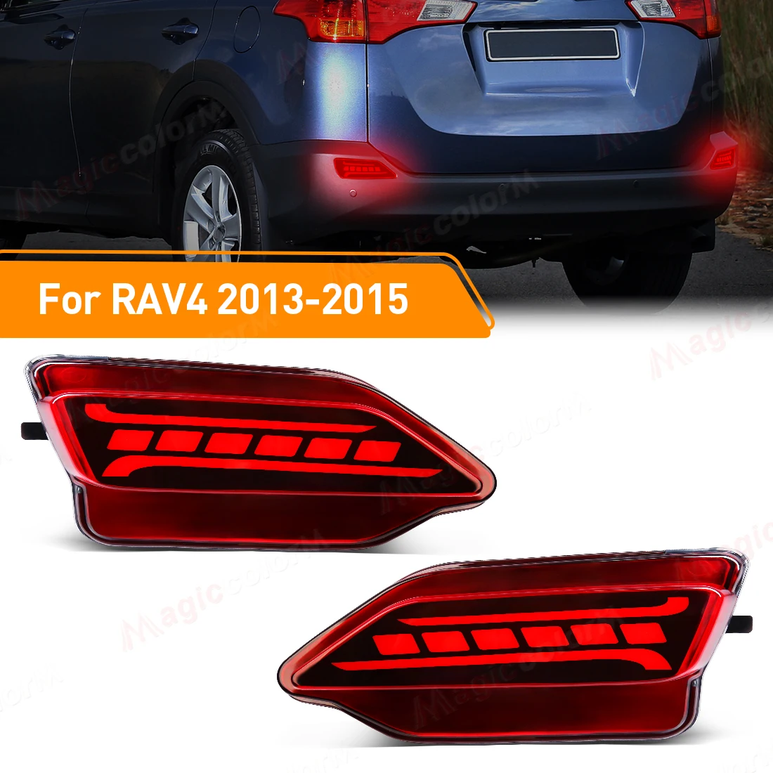

Для Toyota RAV4 RAV 4 2013 2014 2015 2 шт. светодиодные отражатели бампера, динамический указатель поворота, тормозные дневные ходовые огни, аксессуары