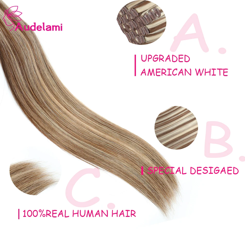 Audelami Clip in Haar verlängerungen Echthaar 14-28 "Remy Haar 160g natürliche gerade Haars pange in Extensions für Frau