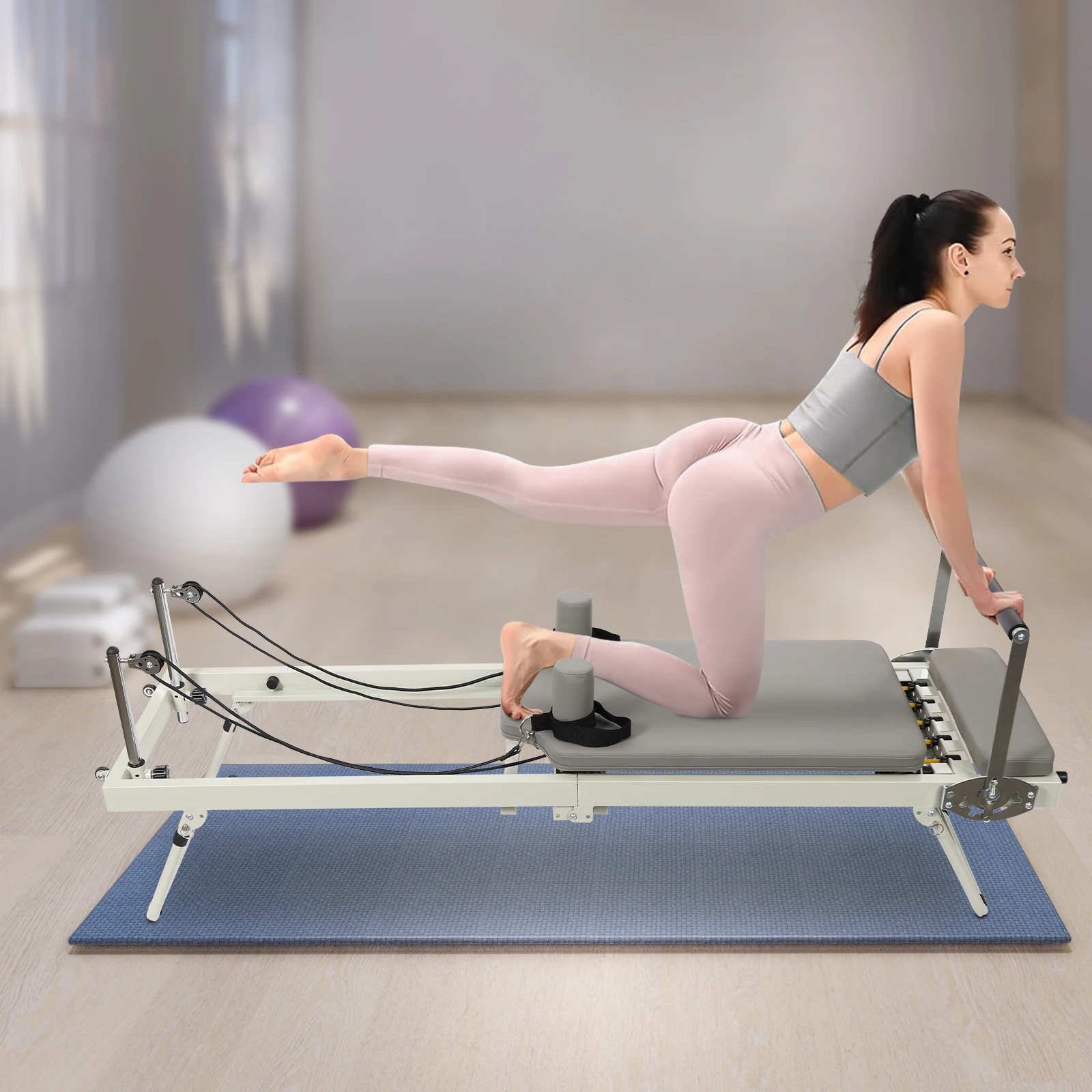 120kg/264.55lbs Foldable Pilates Reformer Machine, Multifunctional Yoga Fitness Equipment, Pilates Exercise Equipment view 3