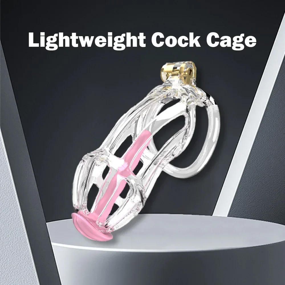 Male Chastity Cage Lightweight Chastity Device for Men, Plastic Cock Cage Penis Lock Large, Adult Sex Toys BDSM, Transparent