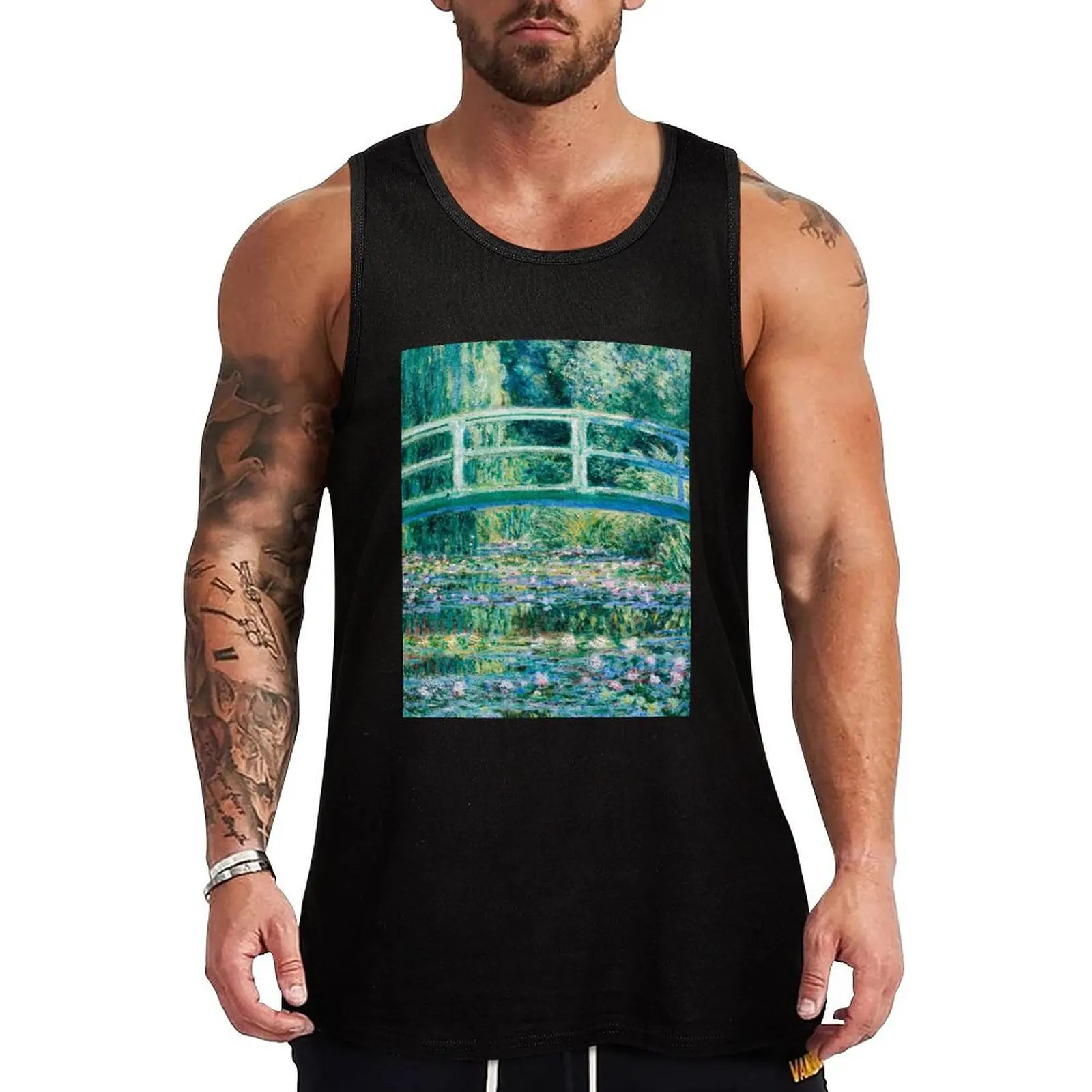 

1899-Claude Monet-Water Lilies and Japanese Bridge Tank Top Men's gym Men's t-shirts basketball t-shirts for men