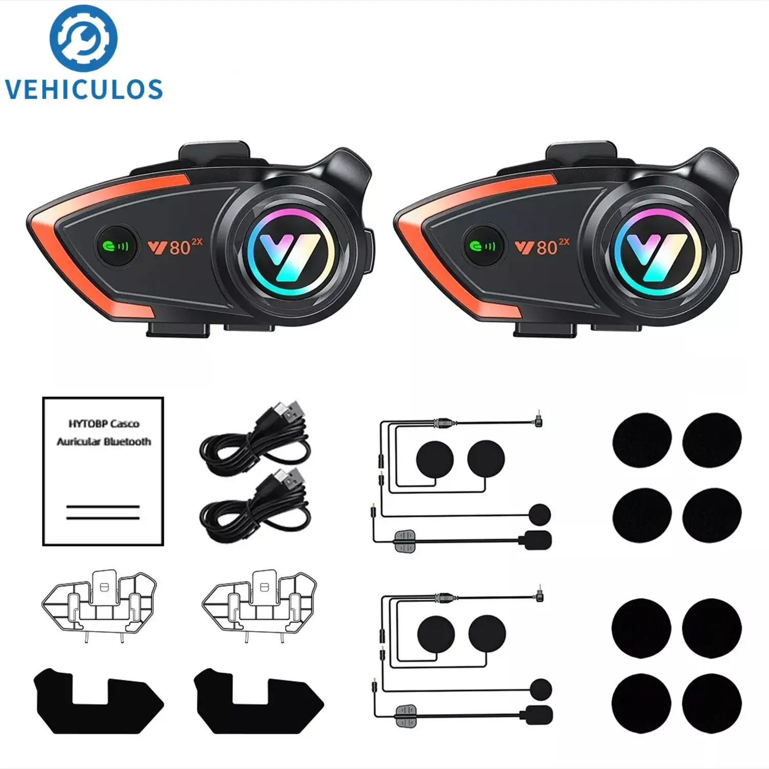 

2PCS Y80-2x Intercom Version Hard Microphone Motorcycle Wireless Bluetooth Helmet Earphones 800m Intercomunicador Earphone