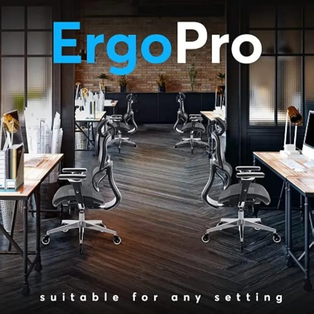 ErgoPro Ergonomic Office Chair, Rolling Desk Chair with 4D Adjustable Armrest, 3D Lumbar Support, Blade Wheels