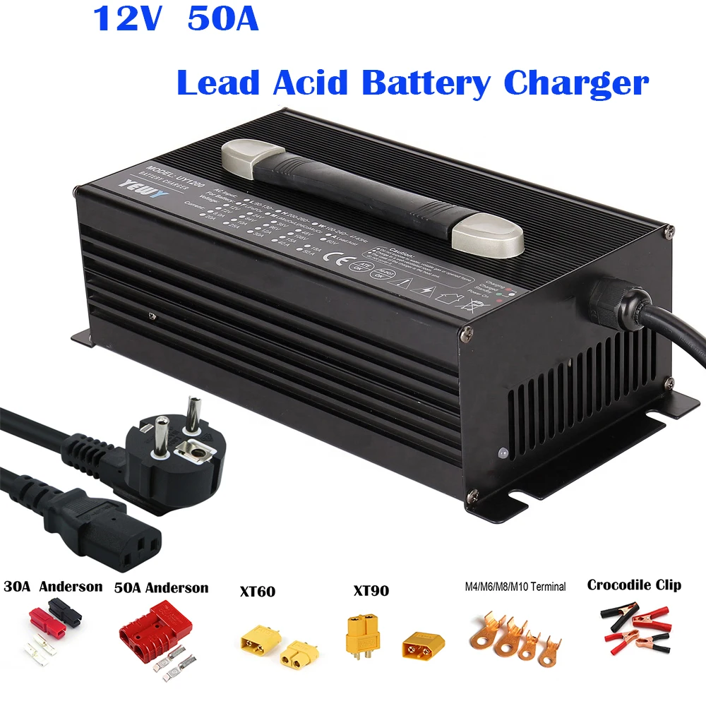 

12V Sealed Lead Acid Battery Charger, 100V-240V AC 50/60 HZ to 12V DC 50AMP SLA Battery Charger, with Short Circuit Protection