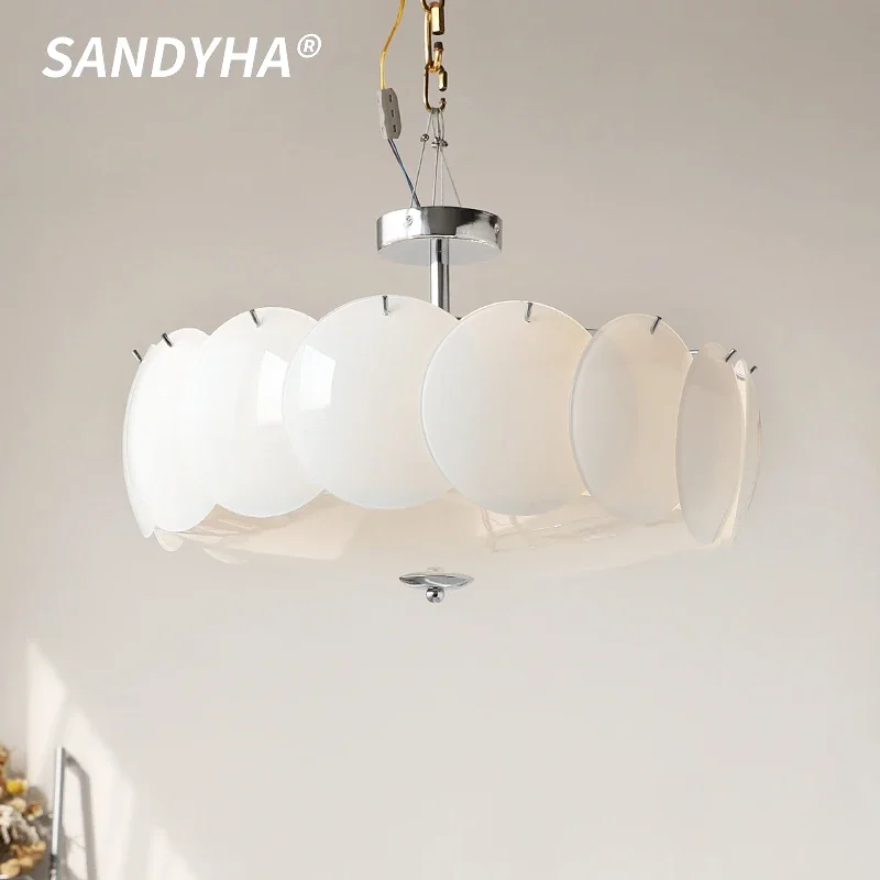

Modern Cream Style Glass Circular Pendant Light Nordic Simplicity Suitable For Living Room Bedroom Restaurant Decor Chandelier