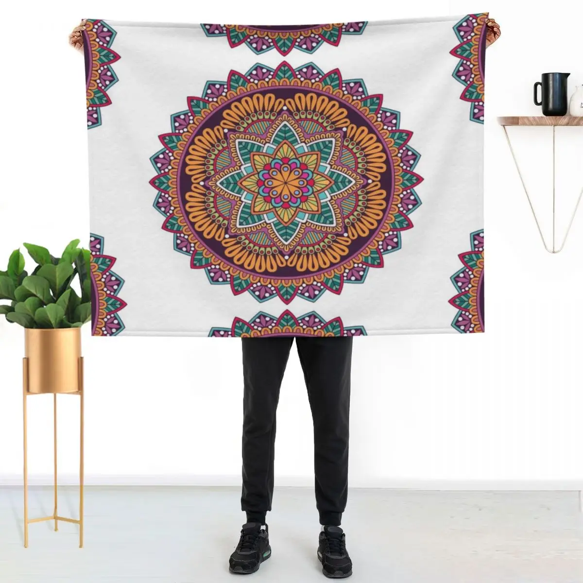Floral coloredmandalavintage arabic designThrow Pillow Throw Blanket halloween manga Kid'S Large Hair Quilt Blankets