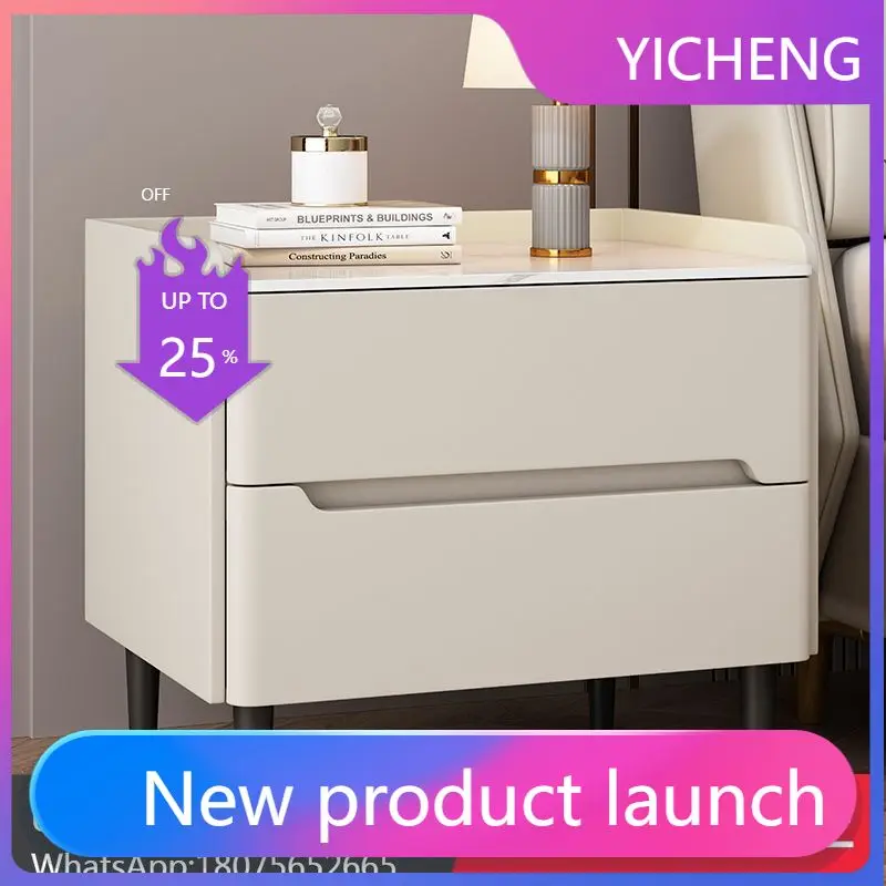 

LYY Solid Wood Bedside Table Luxury Rock Slab Storage Bedside Cabinet Leather Small Apartment