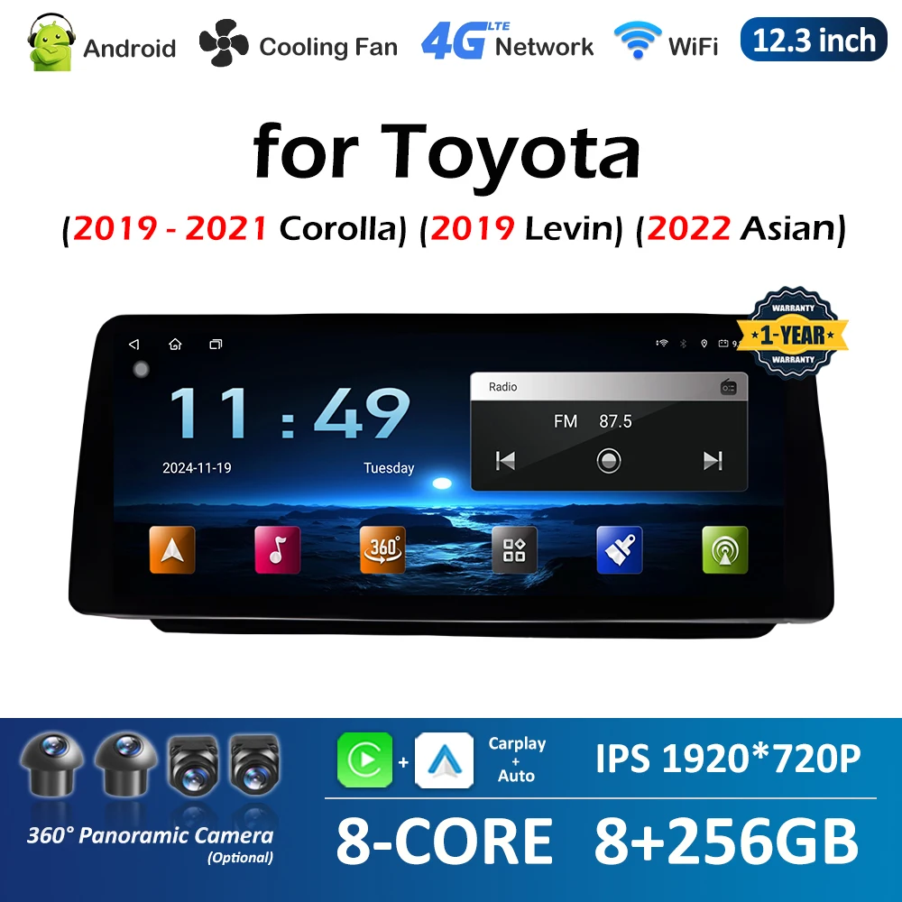 for Toyota (2019 - 2021 Corolla) ( 2019 Levin) ( 2022 Asian) Car Multimedia Video Radio Player Wireless Carplay DSP Stereo GPS