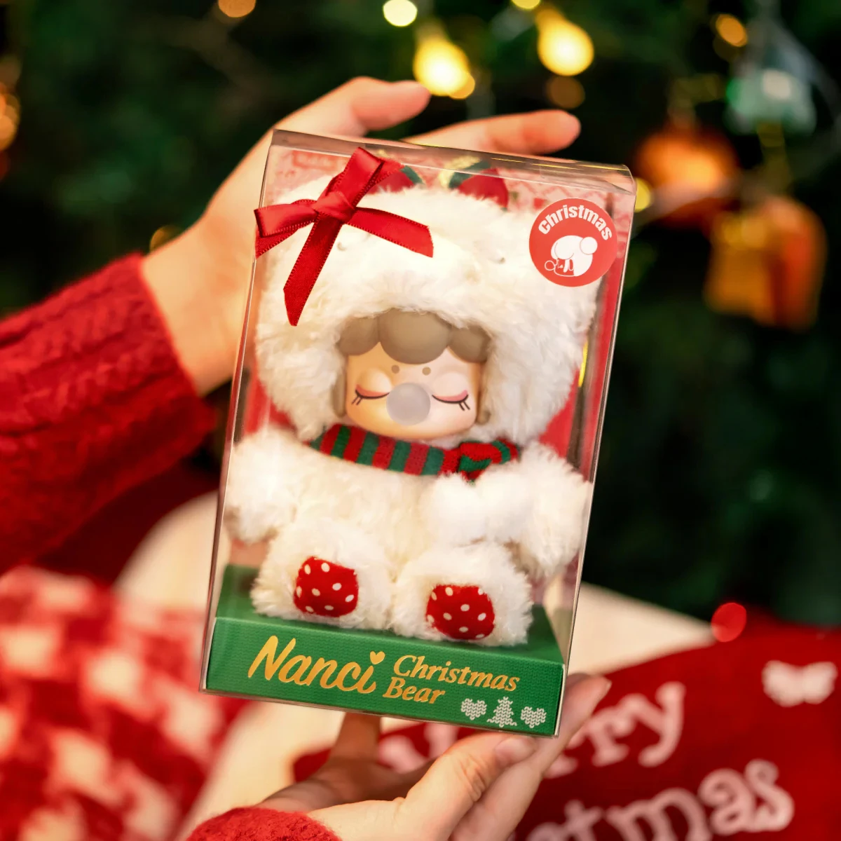 ROBOTIME Rolife Nanci Weihnachtsbär-Plüschanhänger, weicher Schlüsselanhänger aus Lammwolle für Taschen, klassische Weihnachtsdekoration, ideales Geschenk für Mädchen