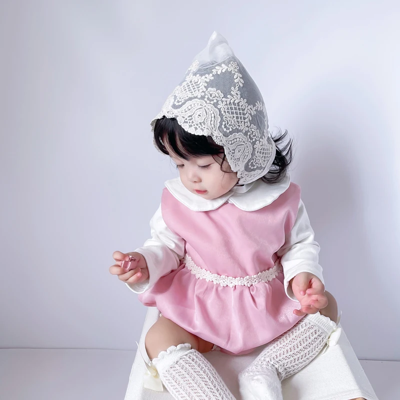 2022  new infant baby girls clothes pretty baby girl lace velvet double-layer vest romper triangle jumpsuit baby clothes