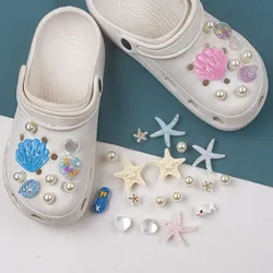 Verano océano mundo agujero zapato encantos decoraciones estrella de mar conchas flor perla zapatos hebilla DIY 3D agujero accesorios de zapatos