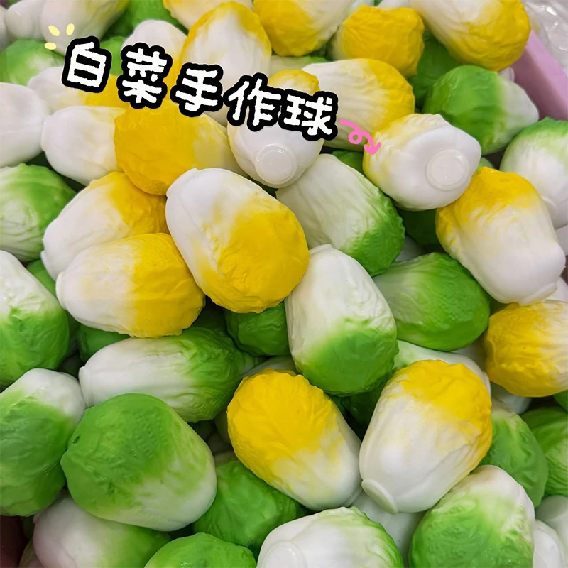 Cabbage Handmade Ball Squishy Crunchy Moldable Squeeze Toy Round Blocks Filled Decompression Sensory Fidget Toy Holiday Gifts