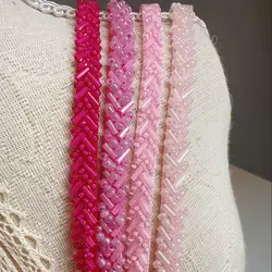90cm Neon Pink Red Pearl Beaded Lace Trim Ribbon Garment Decoration Trimming Fringe Tape DIY Sewing Fabric Material Accessories