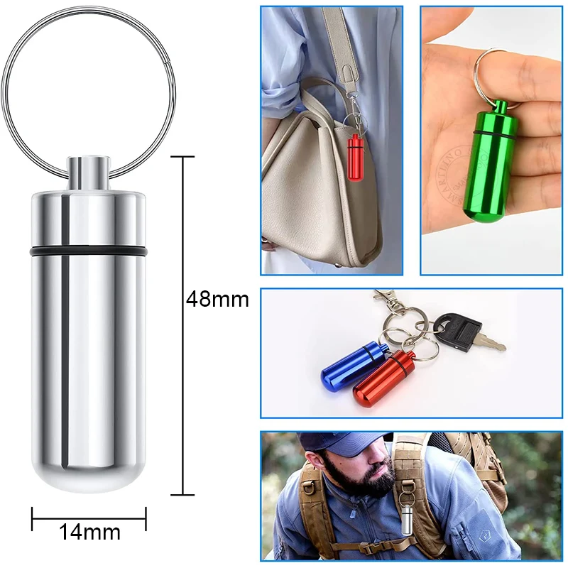 Tragbare Aluminium Pille Box Fall Cache-Drug-Halter Keychain Außen Erste Hilfe Notfall Medizin Lagerung Container Keyring