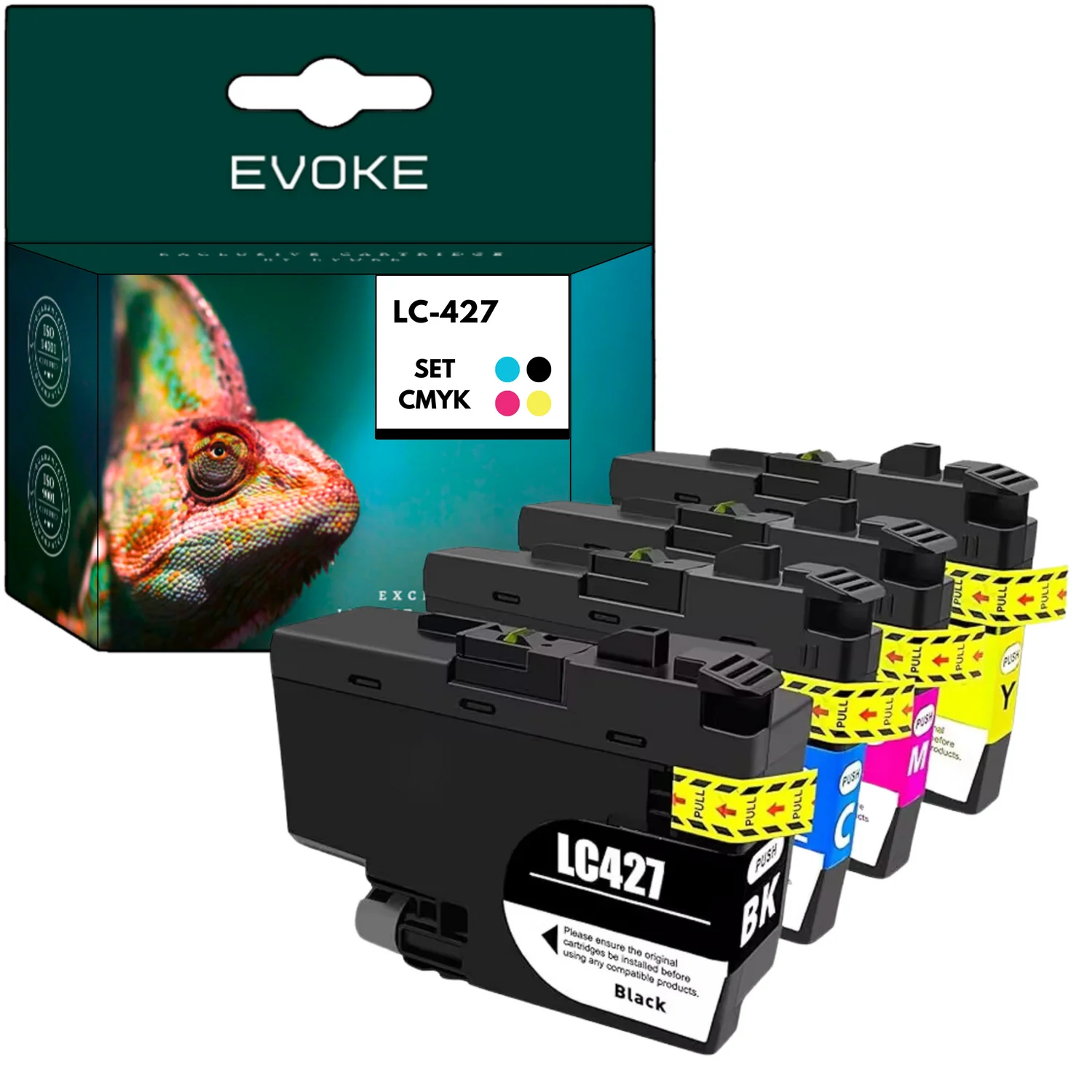 Evoke Compatibele Inkt voor Brother Lc-427 Lc427 4X Cmyk: Zwart, Cyaan, Magenta, Geel 111 ml 7500 Pagina's Mfc-J5955Dw J6955Dw J6957Dw J6957Dwt J6959Dw