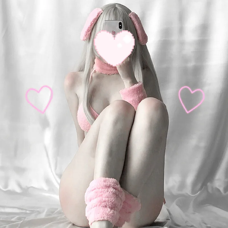 Sweet Pink Bunny Girl Bikini Underwear Erotic Outfit Woman Bra Thong Kawaii Doggy Uniform Anime Cosplay Costume Rabbit Sexy Body