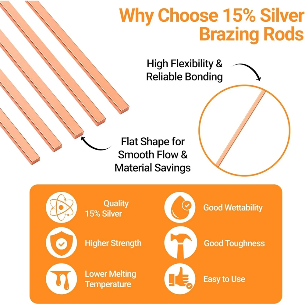 GTBL قضبان لحام فضية 15%، HVAC لمجموعة قضبان لحام النحاس والسباكة، 20 قطعة 10 بوصة مطلية بالتدفق