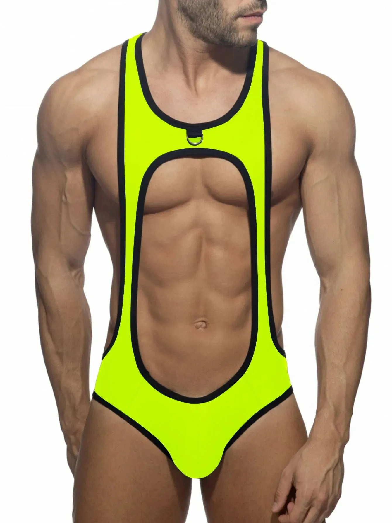 Men's Thong Leotard Bodysuit Stretch Wrestling Singlet Jumpsuit One-Piece G-String Underwear Hollow Lingerie Suspender Jumpsuits