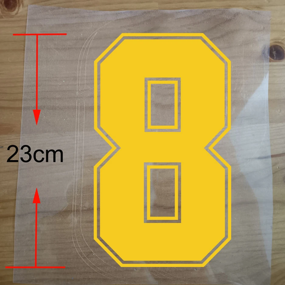 23cm Yellow Football Jersey Number Iron on Patch Basketball Shirt Letter Heat Transfer Sticker Gold White Blue