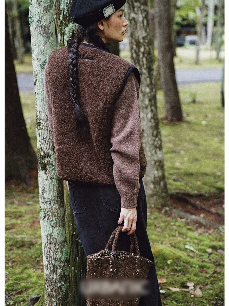   Damska futrzana kamizelka na zamek błyskawiczny, luźna, uniwersalna, ciepła, okrągły dekolt, odzież wierzchnia, materiał welurowy.