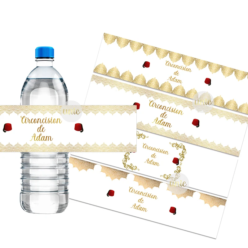 30pcs Personalise Mabrouk Tahara Golden Pattern Circumcision Water Bottle Labels Custom Stickers Candy Bar Wrappers Any Text