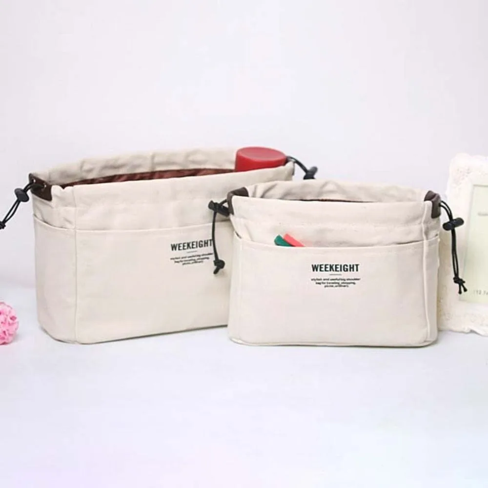 Canvas Drawstring Storage Organizers Portable Handbag Multi-Pockets Liner Bag Insert Organizer Sturdy Travel Storage Bag Girls
