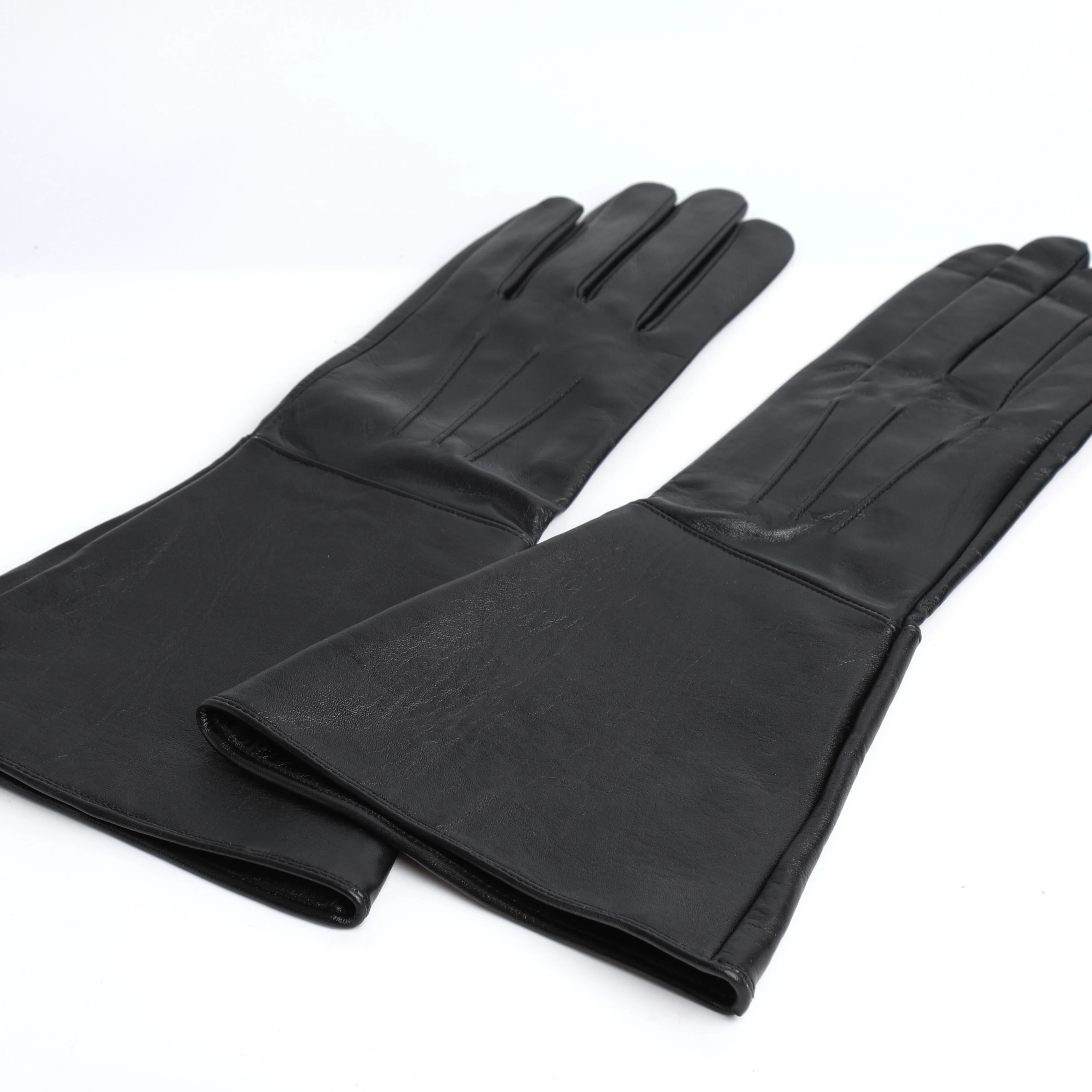 Men\'s Riding And Driving Soft Lamb Skin Touch Screen Long Double Cuff Leather Gloves