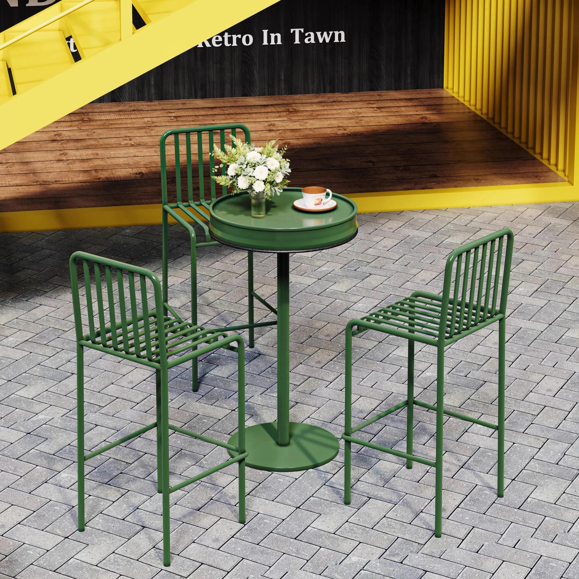Modern Minimalist Outdoor Iron Bar Height Dining Set Sunproof Apartment Restaurant Patio Furniture Lightweight & Strong