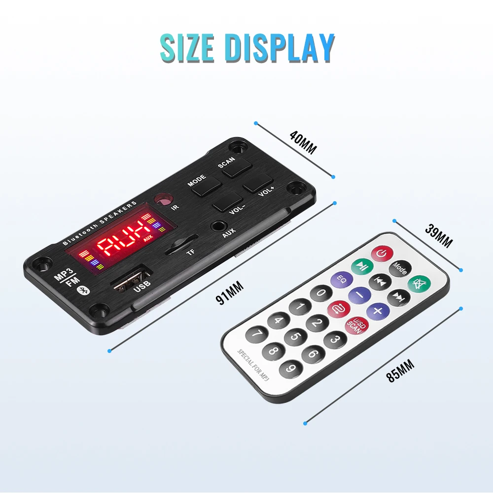 Kebidu DC 5V 12V MP3 Decoder Board Bluetooth Car Kit USB MP3 Player Support WMA WAV TF Card Slot / USB / FM With Color Screen
