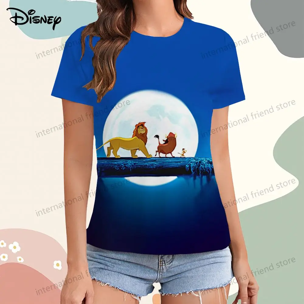 T-shirt à manches courtes Simba Disney pour femmes, T-shirt à col rond, T-shirt de loisirs, Le roi discutant, Vêtements d'été po