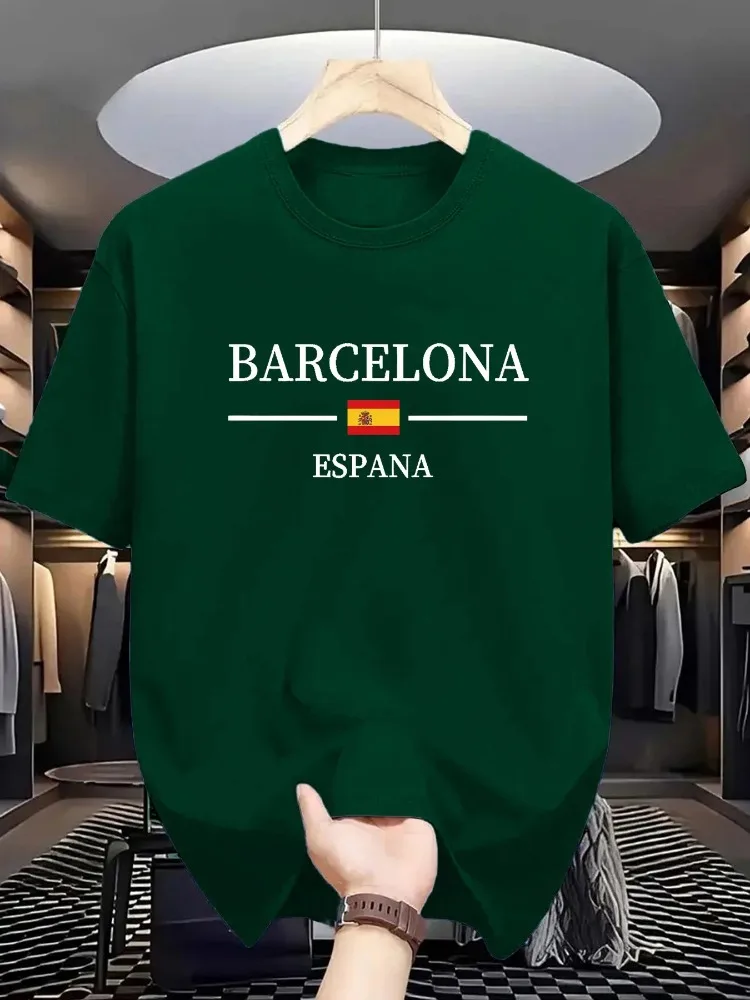 Camiseta deportiva informal de verano para hombre, camiseta de manga corta con cuello redondo y estampado de letras de Barcelona España, camiseta de Hip-Hop
