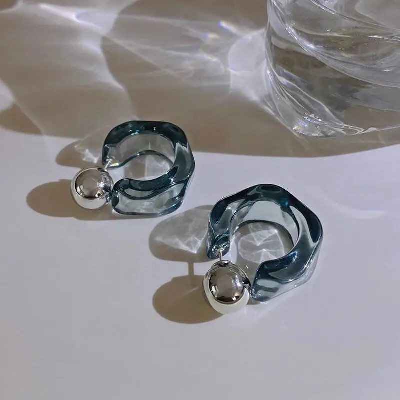 1 Pair Clear Irregular C-shaped Earrings Geometric Studs Earrings Fashion Jewelry EarStud For Women Ladies