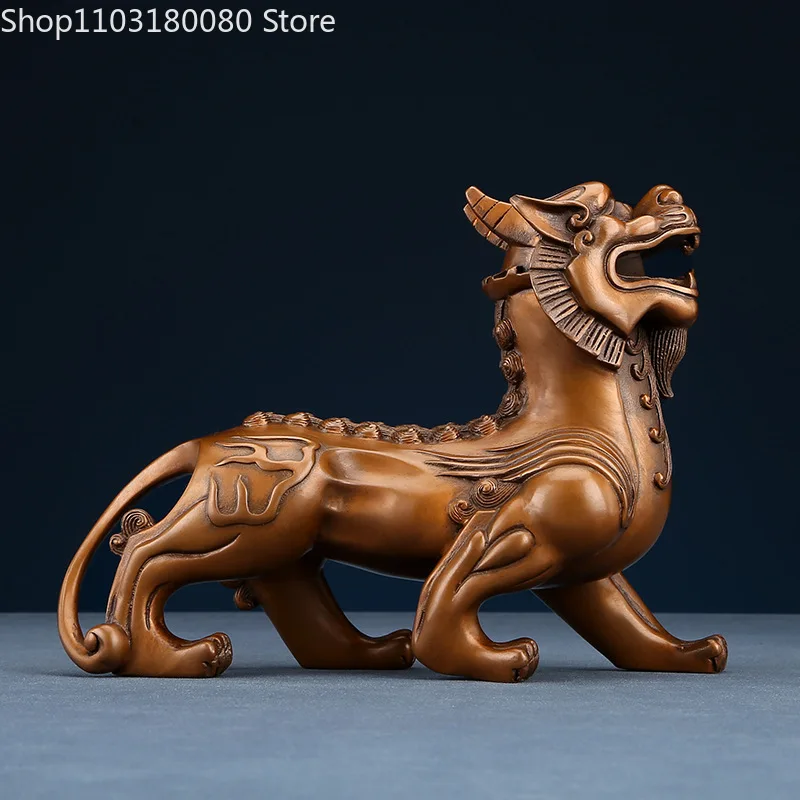 1set Red copper Carving Pixiu statue Chinese Lucky Fengshui Decor sculpture Large size,22cm,17cm