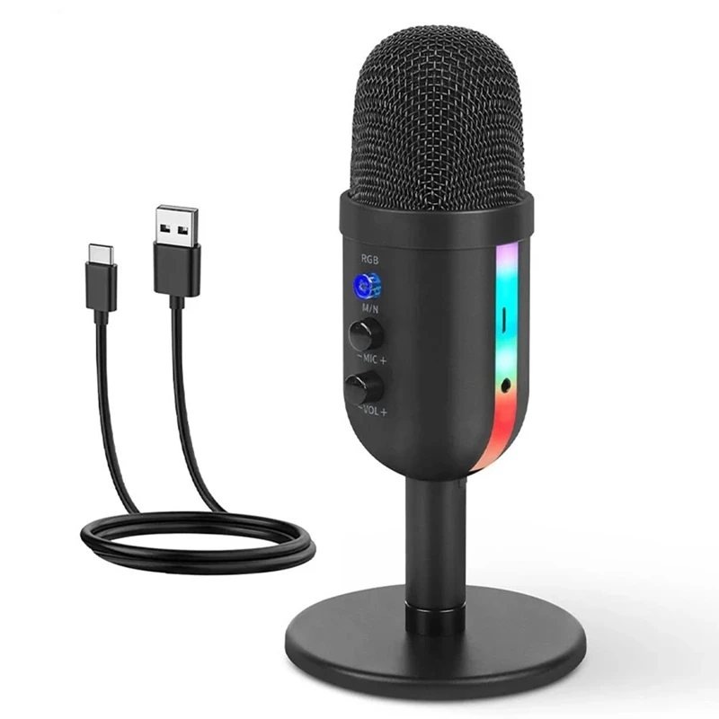 

RGB Gaming Microphone For PC Computer Recording USB Condenser Microphone Podcasters Be Influencers Gamers Studio Mic Easy To Use