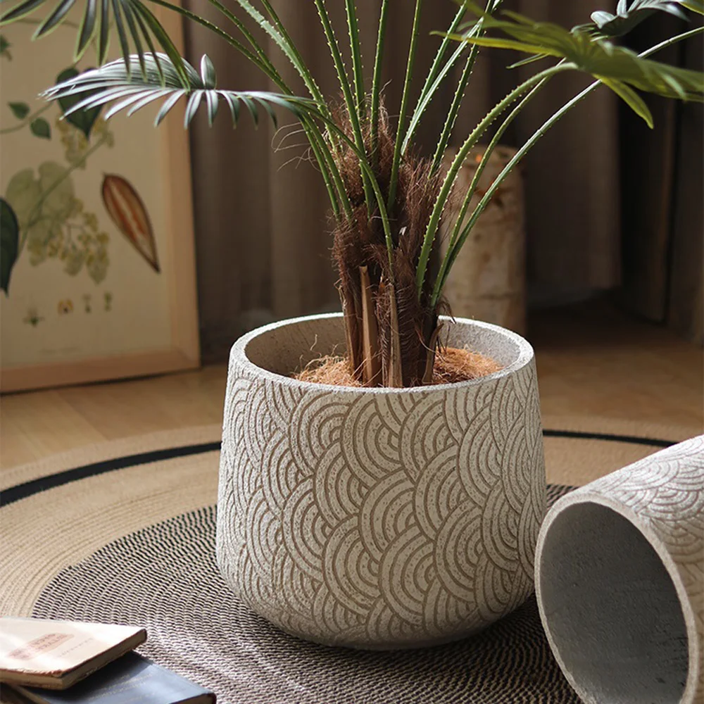 

Nordic Art Texture Large Flowerpot Silicone Mold Concrete Cement Round Living Room Balcony Floor Pot Mold