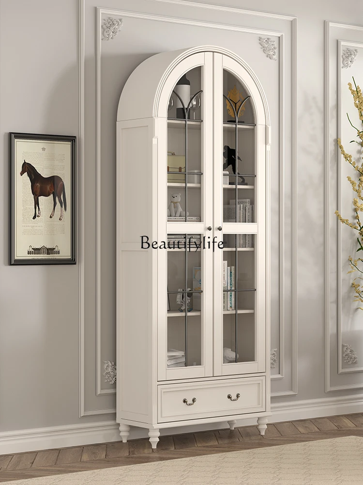 

Solid wood American arched retro glass door with door dust-proof bookcase custom locker