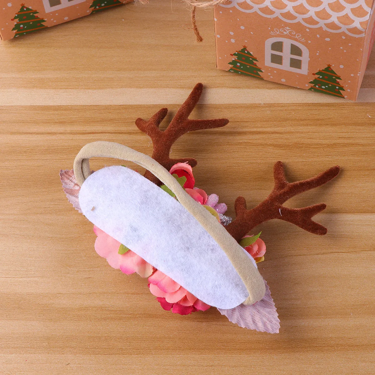 

Christmas Antler Shape Headband Pink Nylon Soft Elastic Hair Band Flower Hair Hoops Headdress Lovely Headwear for Baby Girls