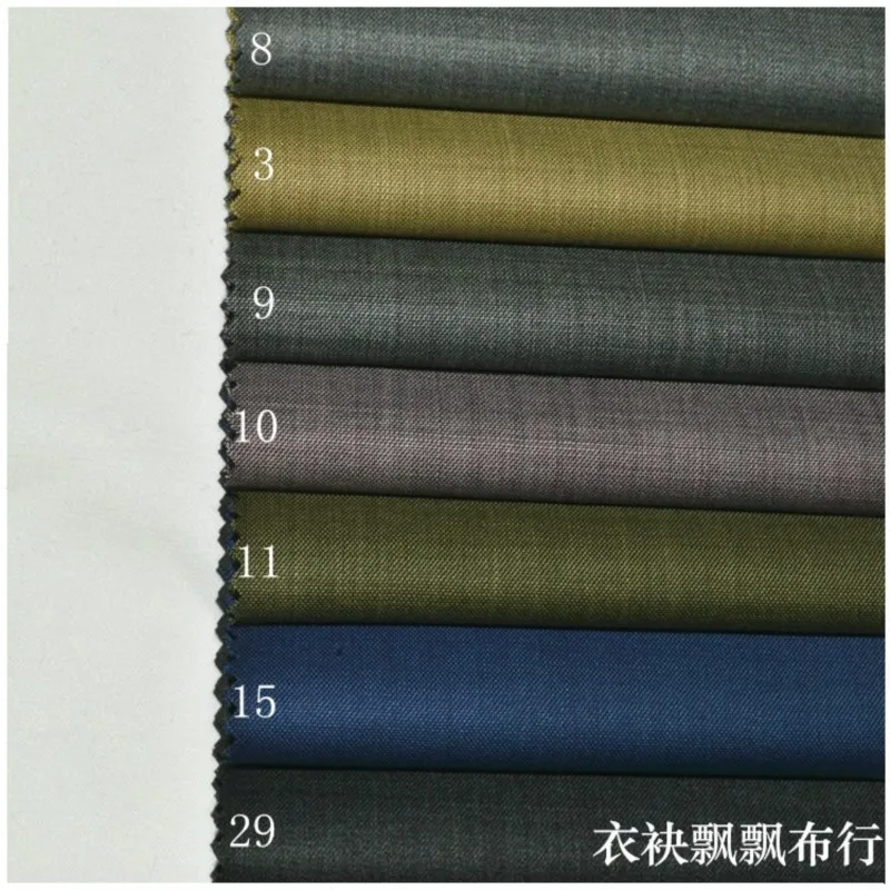 The suit is made of high-count fine-spun silk fabric in light green and blue