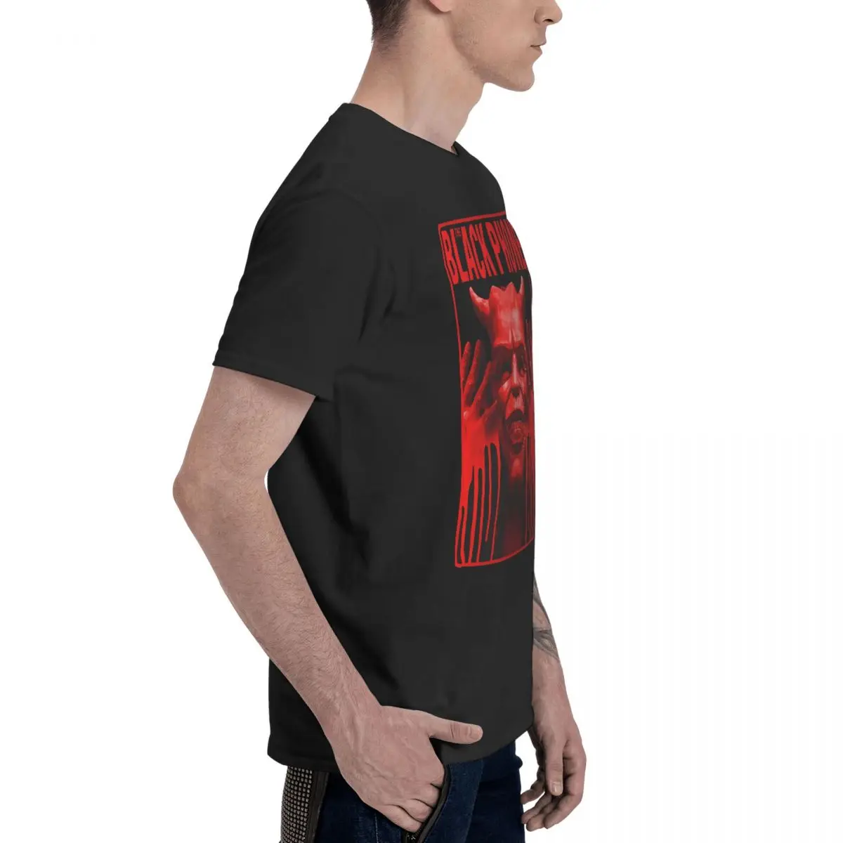 Camiseta de manga corta con cuello redondo para hombre, camisa divertida con estampado de teléfono negro, 100% algodón, para verano