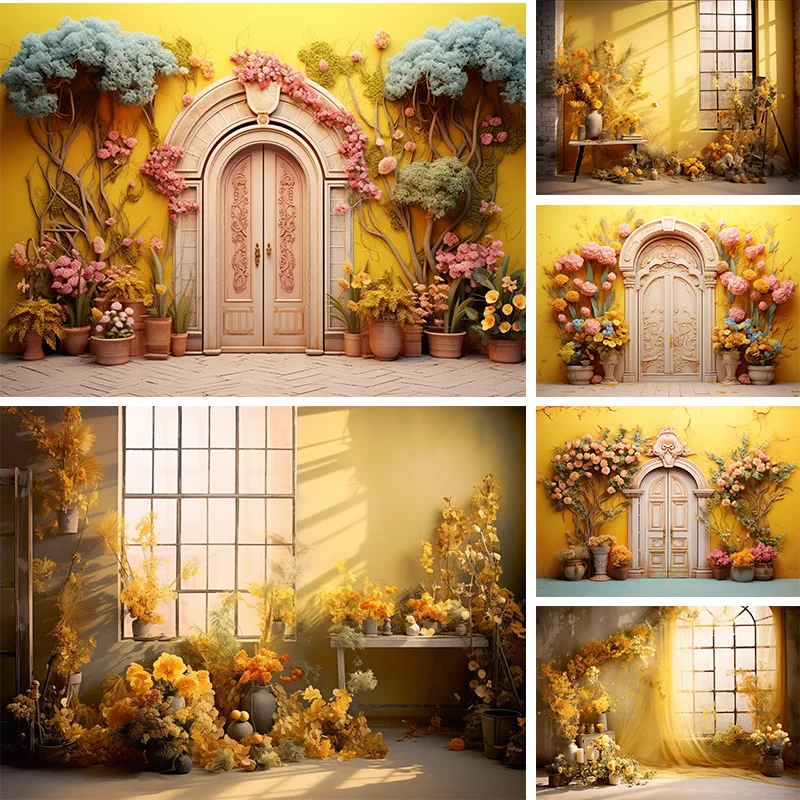 Mocsicka Golden Wall Photography Background Photobooth Studio Props Curtains Flowers Decorative Spring Portrait Photo Backdrop