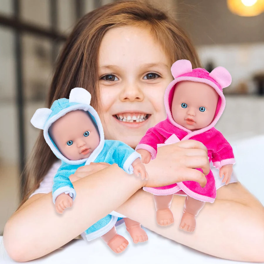 8Inch/20cm Reborn Baby,Robe Pink And Blue 2 Sets,Lovely Lifelike Jumpsuit Dress-Up Comfortable House Kids Game Toys Girl Gift