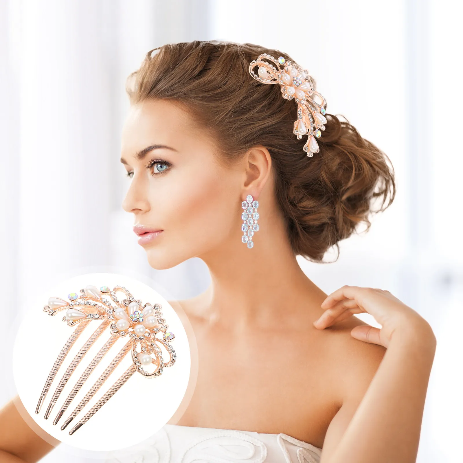 

Bride Hair Comb Pearl Rhinestone Flower Motif Elegant Structure Wedding Evening Party Proposal Bridal Hair Accessory Radiant