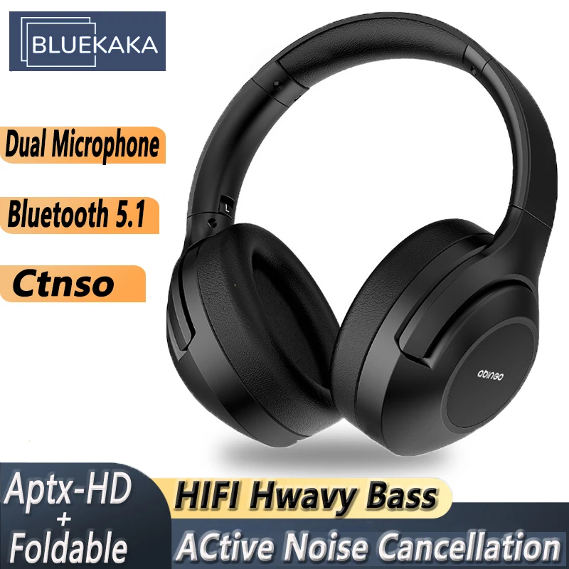 Bluetooth 5.1HIFI Bass Wireless Headphones aptX aptX-HD Adaptive Headset with HD Mic APP Active Noise Canceling Sports Earphone