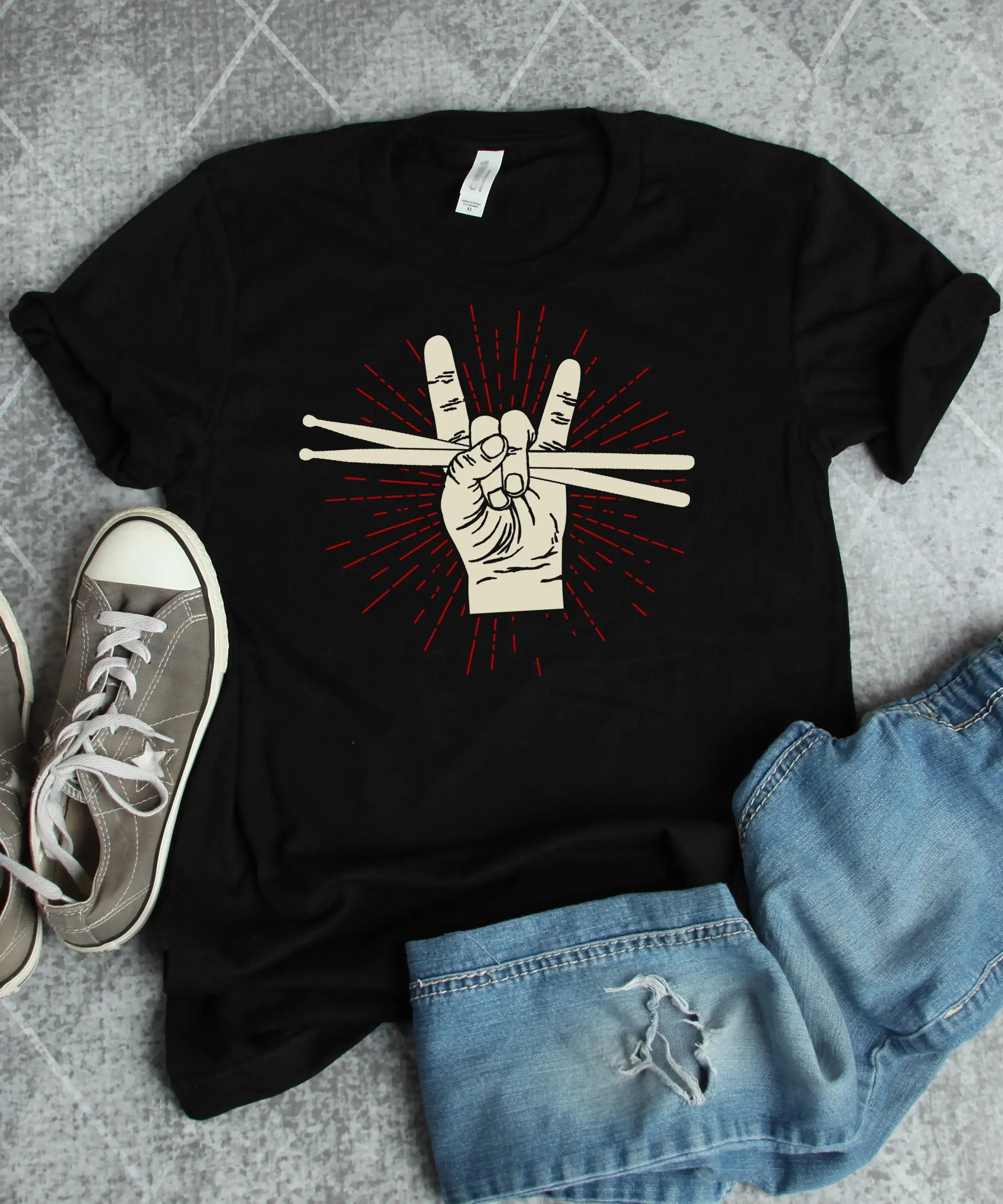 Drum T Shirt Drummer s Hand Drumsticks Art Rock Music Band