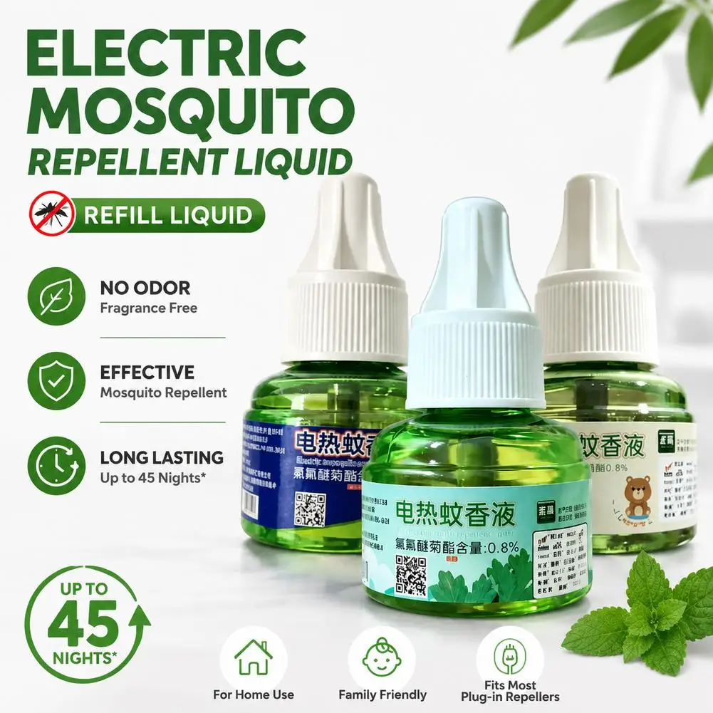 Mosquito Repellent Liquid 0.8% Prallethrin Electric Heat Indoor Safe Refill Home Pest Control Smoke-Free Green 10cm 1PC