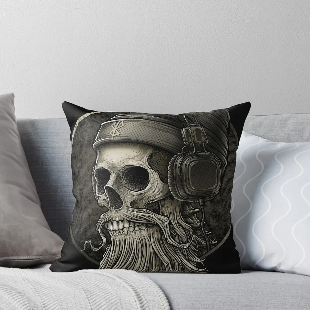 

Viking Vintage Skull Beard with Headphone Throw Pillow Couch Pillows Cushion Cover Set Anime Cushion Child pillow